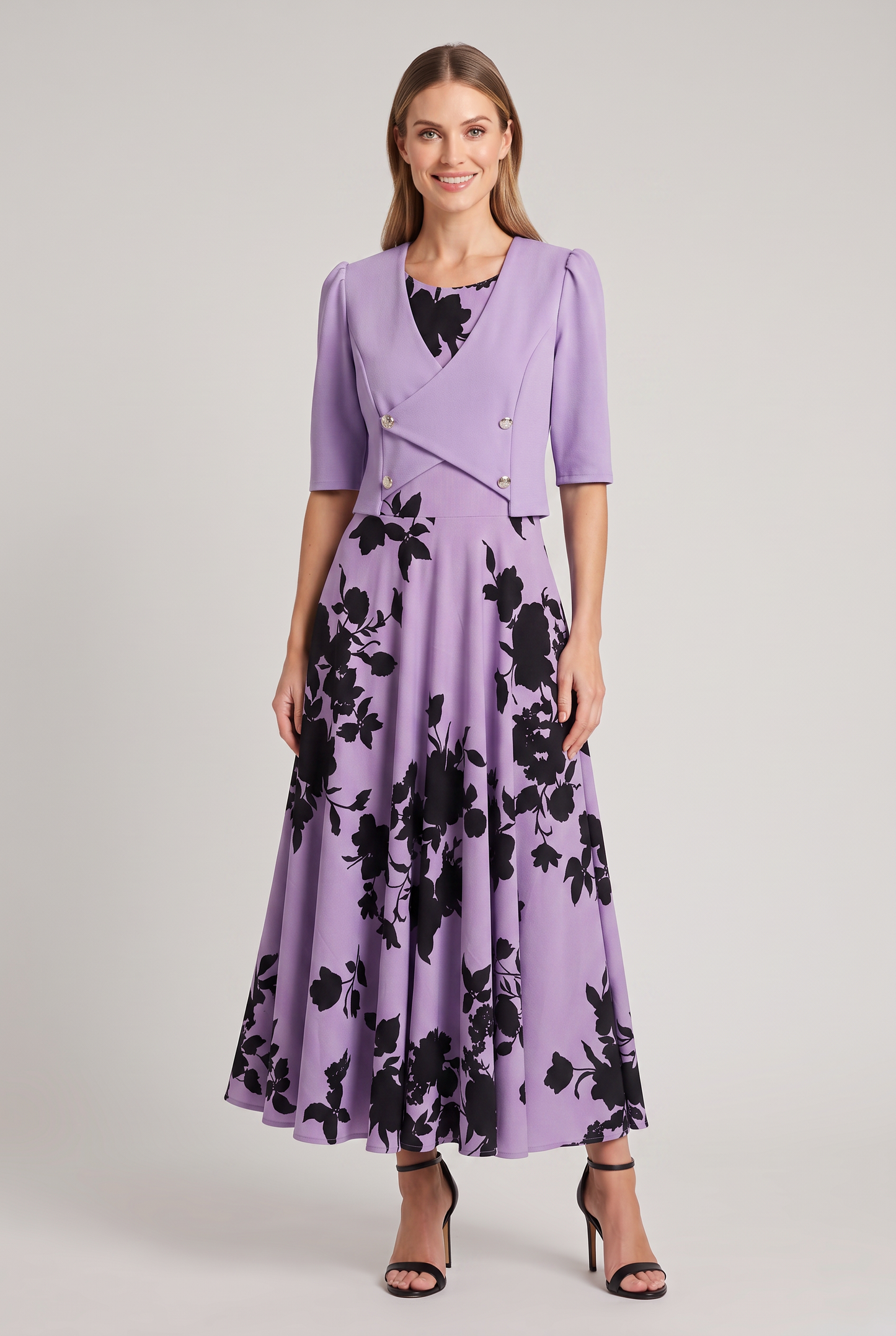 Floral A-Line Maxi Dress with Cropped Jacket