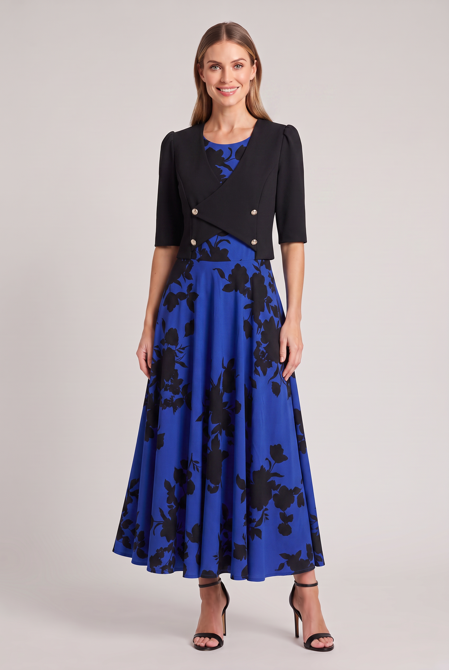 Floral A-Line Maxi Dress with Cropped Jacket