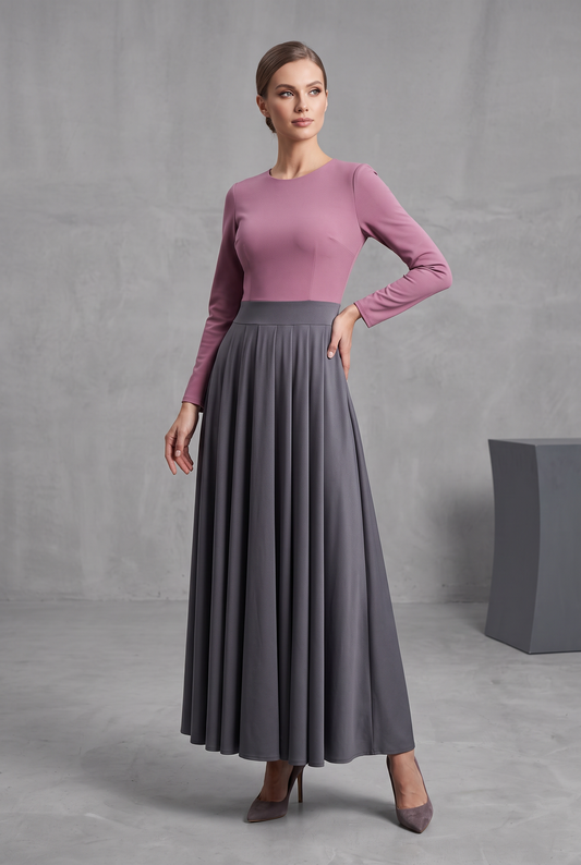 Long-Sleeve Pleated Maxi Dress