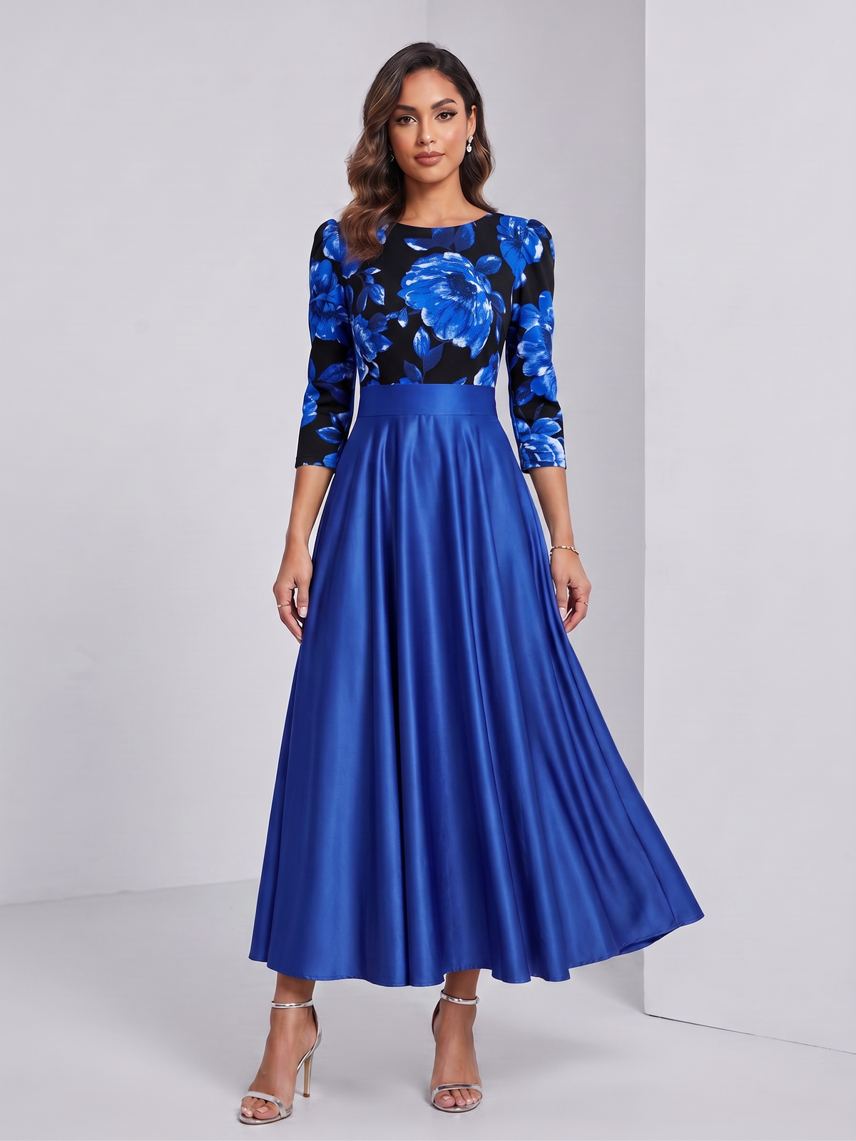 Long-Sleeve Pleated Maxi Dress